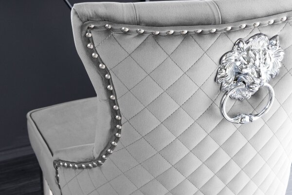Chaise de bar avec dossier velours acier inoxydable gris argent Chesterfield