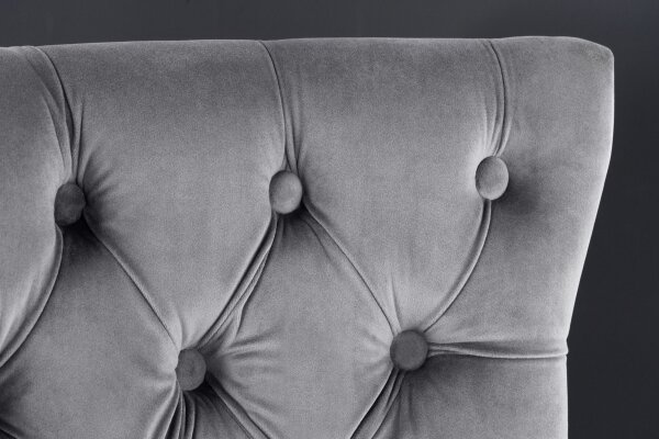 Chaise de bar avec dossier velours acier inoxydable gris argent Chesterfield