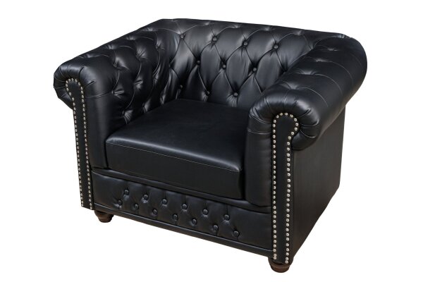 Fauteuil en simili cuir noir marron L : 110 cm Chesterfield