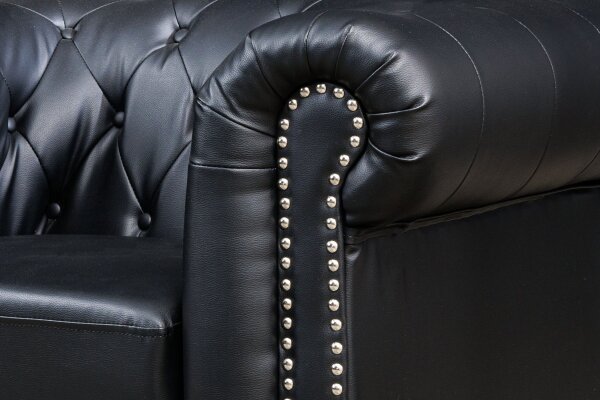 Fauteuil en simili cuir noir marron L : 110 cm Chesterfield