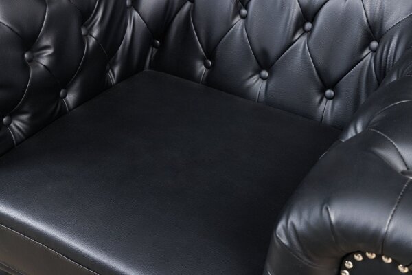 Fauteuil en simili cuir noir marron L : 110 cm Chesterfield