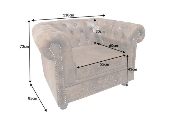Fauteuil en simili cuir noir marron L : 110 cm Chesterfield