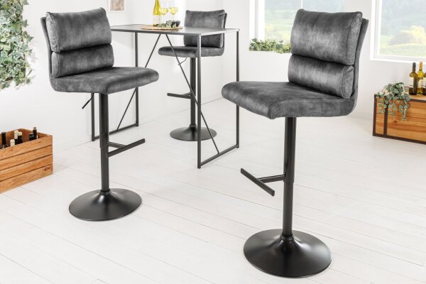 Tabouret de bar réglable en hauteur pivotant velours gris noir