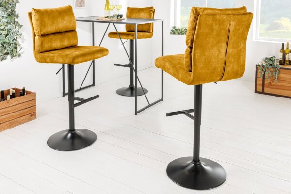 Chaise de bar pivotante réglable en hauteur velours métal jaune noir