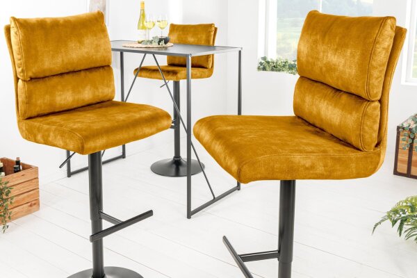 Chaise de bar pivotante réglable en hauteur velours métal jaune noir