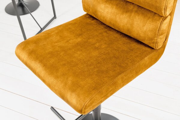 Chaise de bar pivotante réglable en hauteur velours métal jaune noir