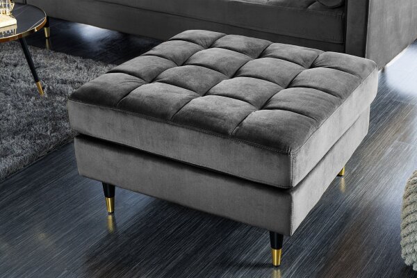 Tabouret en velours gris avec surpiqûres L : 80 cm Rétro