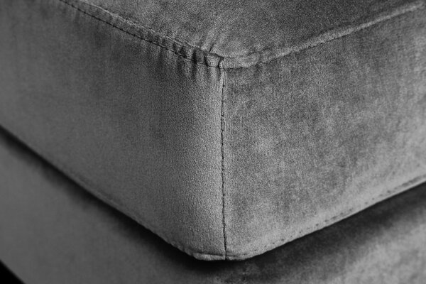 Tabouret en velours gris avec surpiqûres L : 80 cm Rétro