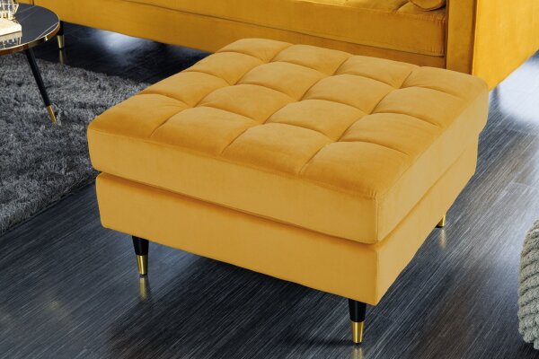 Tabouret jaune L : 80 cm surpiqûres rétro velours