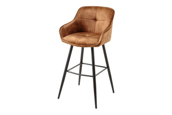 Chaise de comptoir avec dossier velours métal cognac marron noir