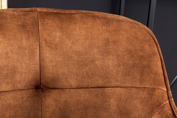 Chaise de comptoir avec dossier velours métal cognac marron noir