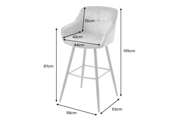 Tabouret de bar velours métal crème beige noir avec dossier