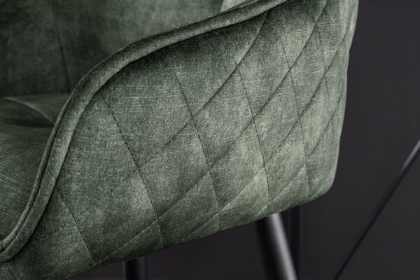 Tabouret de bar velours métal vert noir avec dossier repose-pieds