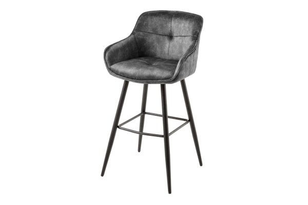 Chaise de comptoir velours métal gris noir rétro avec dossier