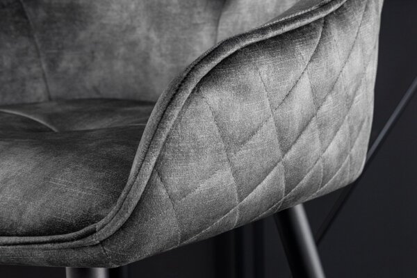 Chaise de comptoir velours métal gris noir rétro avec dossier