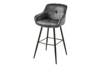 Chaise de comptoir velours m&eacute;tal gris noir...