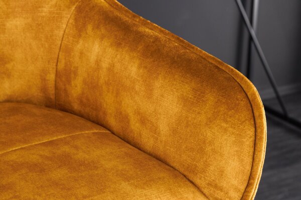 Tabouret de bar avec dossier Rétro Jaune Noir en velours Métal