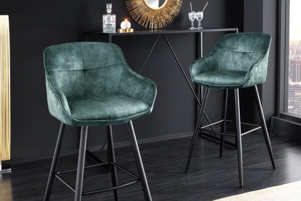 Tabouret de bar avec dossier Rétro en velours noir pétrole métal