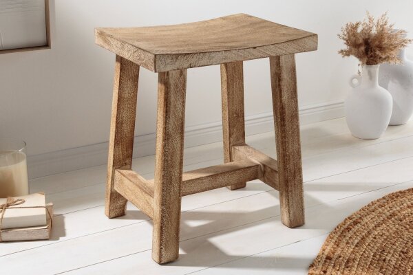 Pouf en bois massif Assise incurvée Shabby Chic