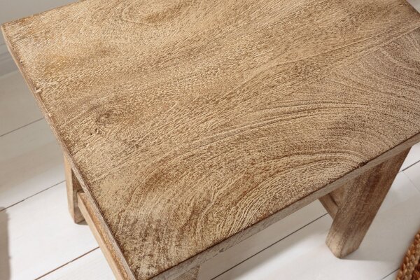 Pouf en bois massif Assise incurvée Shabby Chic
