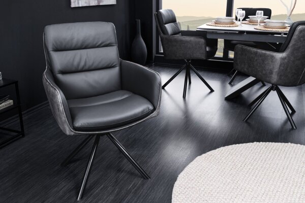 Chaise de bureau cuir tissu métal pivotant anthracite noir