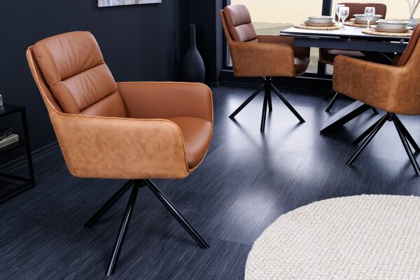 Chaise pivotante cuir tissu métal sans roulettes marron noir