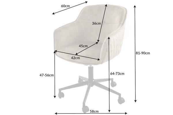 Chaise de bureau réglable en hauteur Housse en velours crème beige