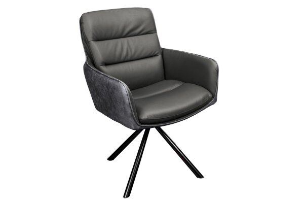 Chaise pivotante cuir tissu métal gris noir sans roulettes