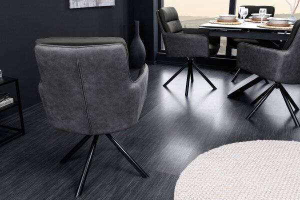 Chaise pivotante cuir tissu métal gris noir sans roulettes