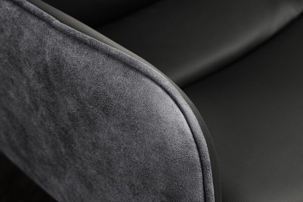 Chaise pivotante cuir tissu métal gris noir sans roulettes