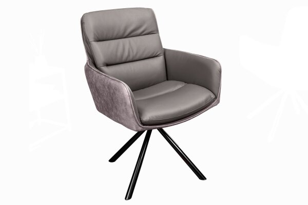 Chaise de bureau taupe noir en cuir tissu métal sans roulettes