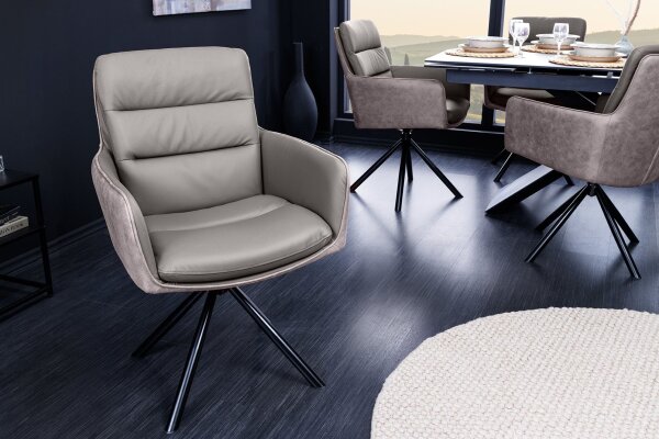 Chaise de bureau taupe noir en cuir tissu métal sans roulettes