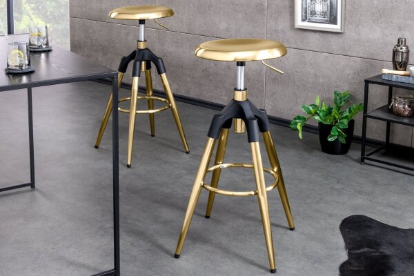 Tabouret de bar réglable en hauteur métal doré noir