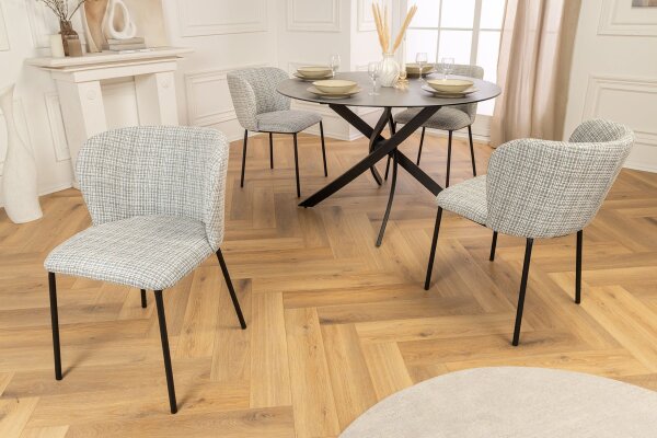 Chaise de salle à manger Blanc Bleu à carreaux Bouclé Métal sans accoudoirs