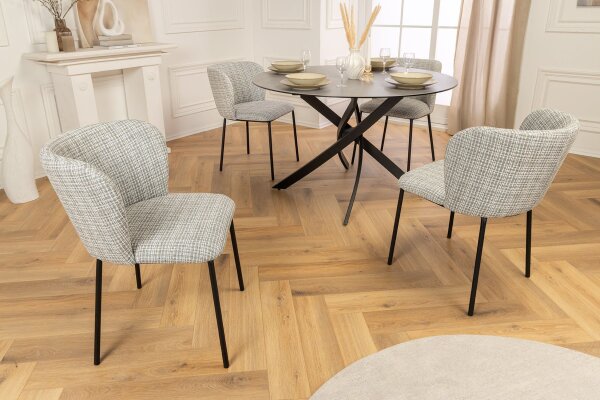 Chaise de salle à manger Blanc Bleu à carreaux Bouclé Métal sans accoudoirs