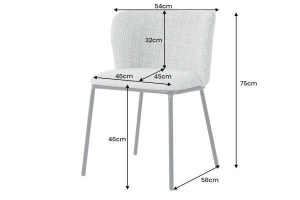 Chaise de salle à manger Blanc Bleu à carreaux Bouclé Métal sans accoudoirs