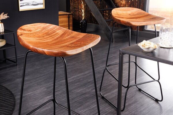 Chaise de comptoir bois métal avec repose-pieds sans dossier