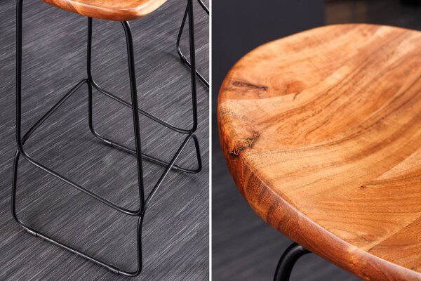 Chaise de comptoir bois métal avec repose-pieds sans dossier