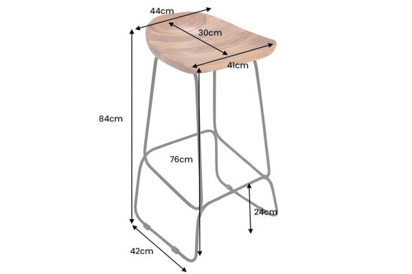 Chaise de comptoir bois métal avec repose-pieds sans dossier