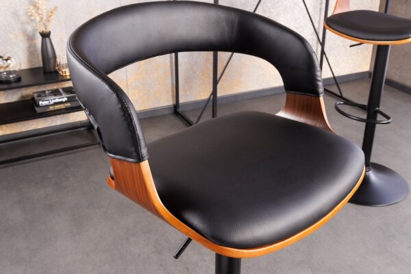 Chaise de bar simili-cuir plaqué bois métal noir réglable en hauteur