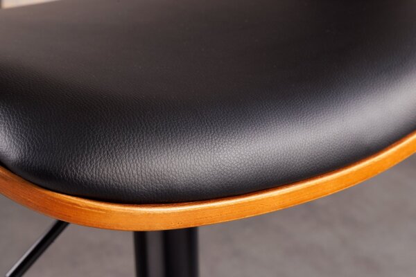 Chaise de bar simili-cuir plaqué bois métal noir réglable en hauteur