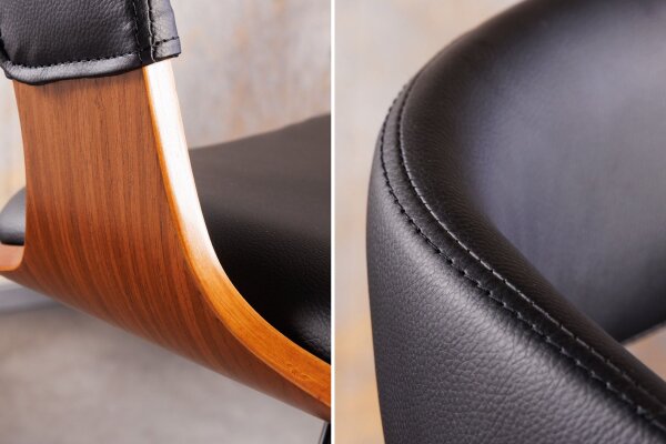 Chaise de bar simili-cuir plaqué bois métal noir réglable en hauteur