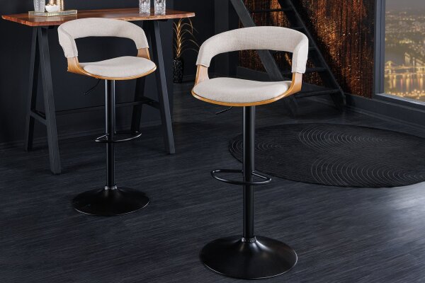 Tabouret de bar réglable en hauteur Tissu Plaqué bois beige naturel