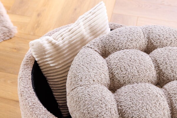 Pouf avec espace de rangement Ø 50 cm H : 43 cm Bouclé Crème Beige