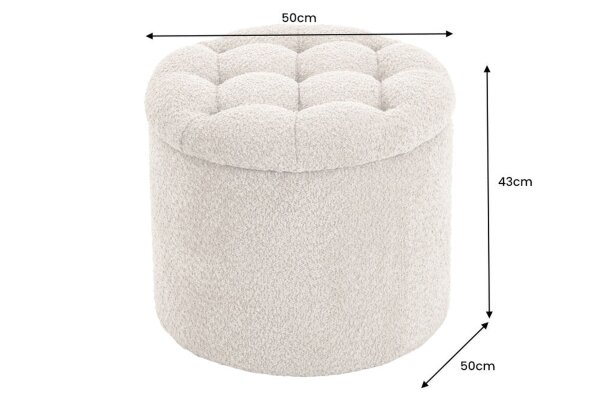 Pouf avec espace de rangement Ø 50 cm H : 43 cm Bouclé Crème Beige