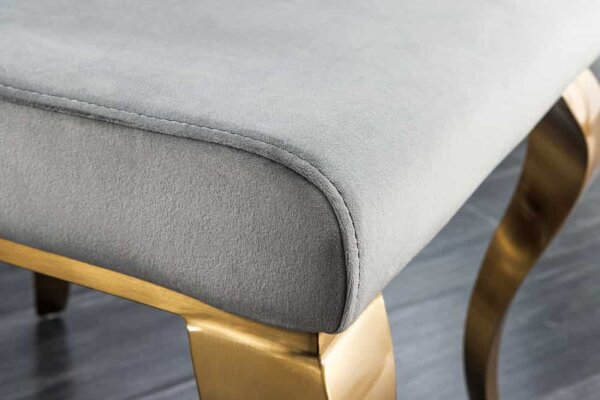 Chaise de salle à manger velours inox design baroque gris or