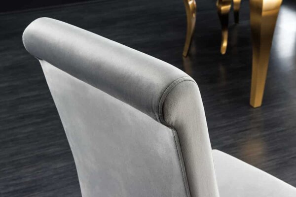 Chaise de salle à manger velours inox design baroque gris or