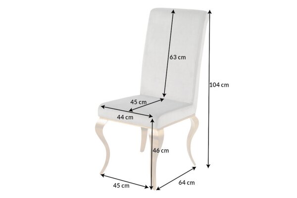 Chaise de salle à manger velours inox design baroque gris or