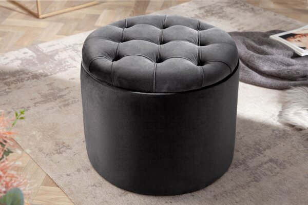 Pouf velours métal avec espace de rangement Ø 50 cm Gris foncé