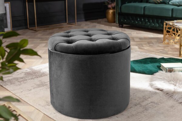 Pouf velours métal avec espace de rangement Ø 50 cm Gris foncé